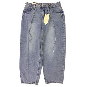 Ban.jara High Rise Barrel Leg Jeans Women's 29 NWT Medium Wash 100% Cotton Denim